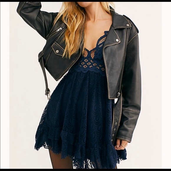 Free people navy blue adella burnout lace dress - Picture 2 of 6